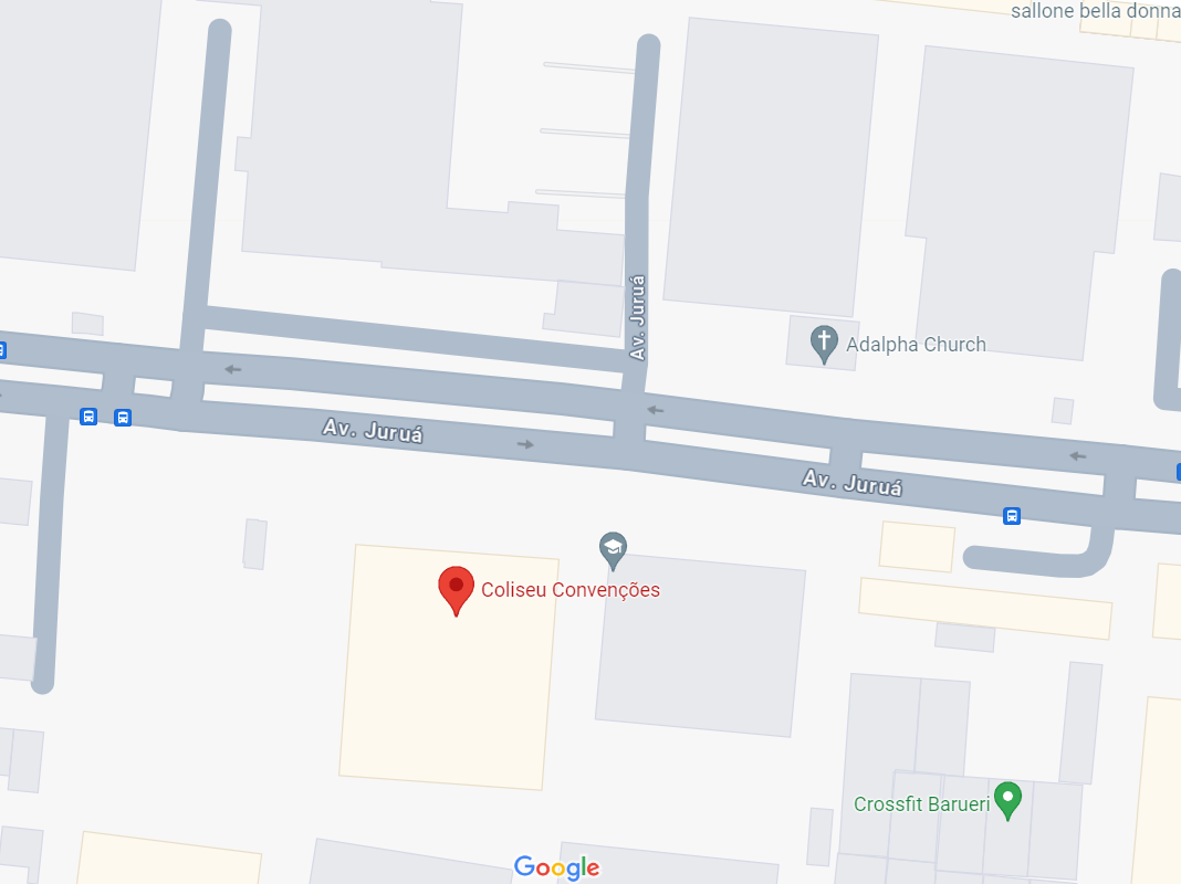 Mapa da região da Avenida Juruá, em Alphaville, com a localização do Coliseu